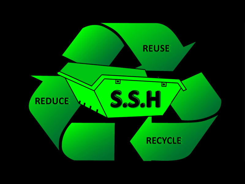 A green Skip inside of the green reduce reuse recycle logo.